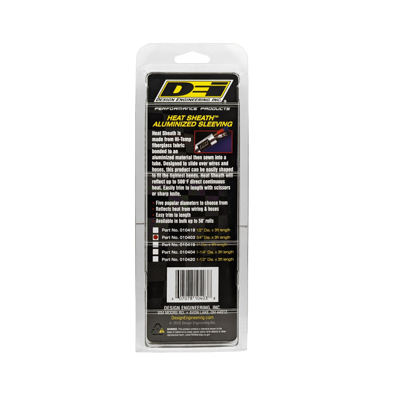 DEI Heat Sheath 3/4in x 3ft - Aluminized Sleeving - Sewn Edge - 10403