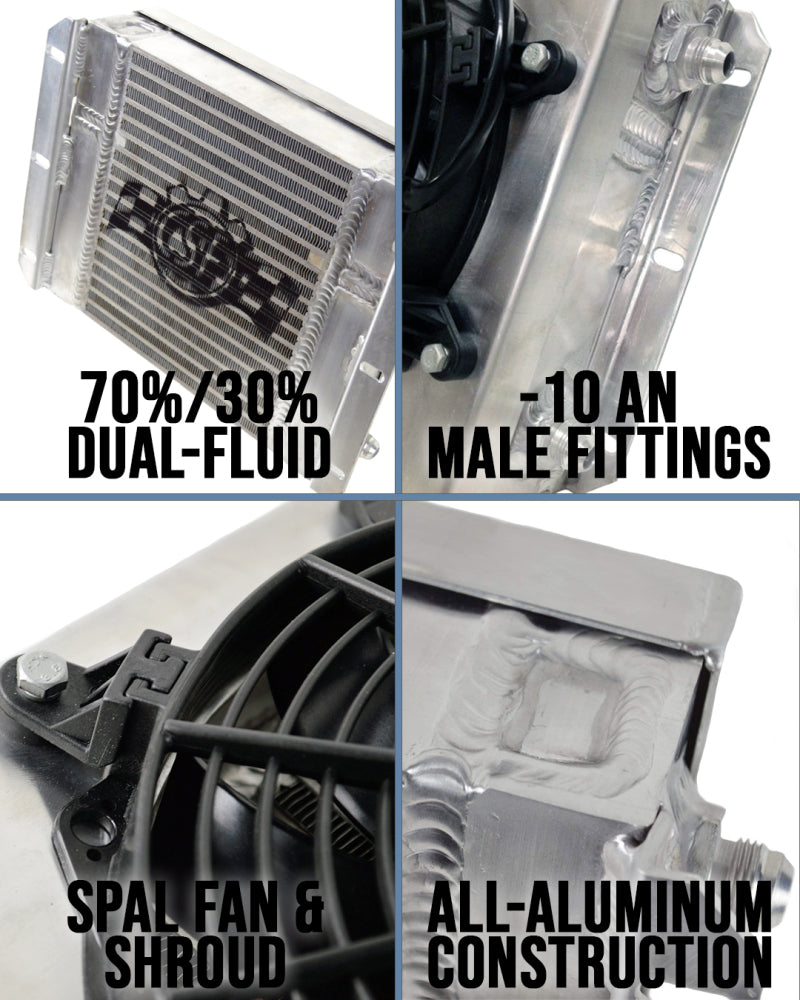 CSF Dual Fluid Bar &amp; Plate HD Oil Cooler w/9in SPAL Fan (1/3 &amp; 2/3 Partition) - 13.8in L x 10in H - 8026