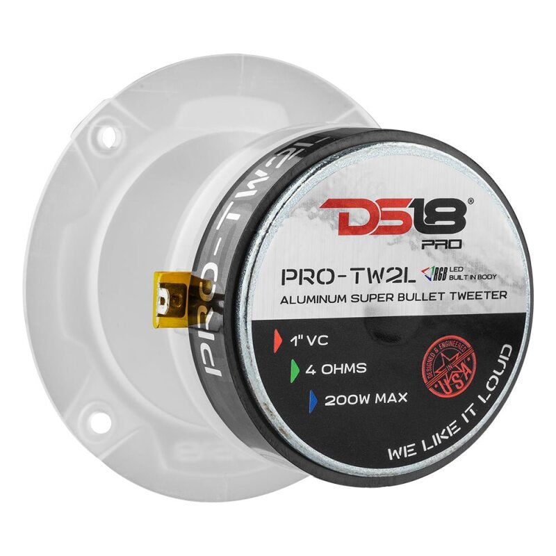 DS18 3.8in Super Bullet Tweeter 240 Watts RMS 1in Aluminum Vc 4 ohm RGB LED Lights- Pair - PRO-TW2L - additional view 1