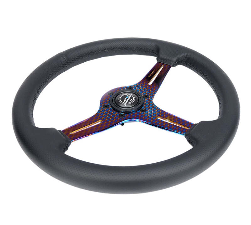 NRG Light Weight Gaming Steering Wheel - 350mm 3 NeoChrome Silver Spokes Perforated Leather - ST-018MC-PR - close-up view 2