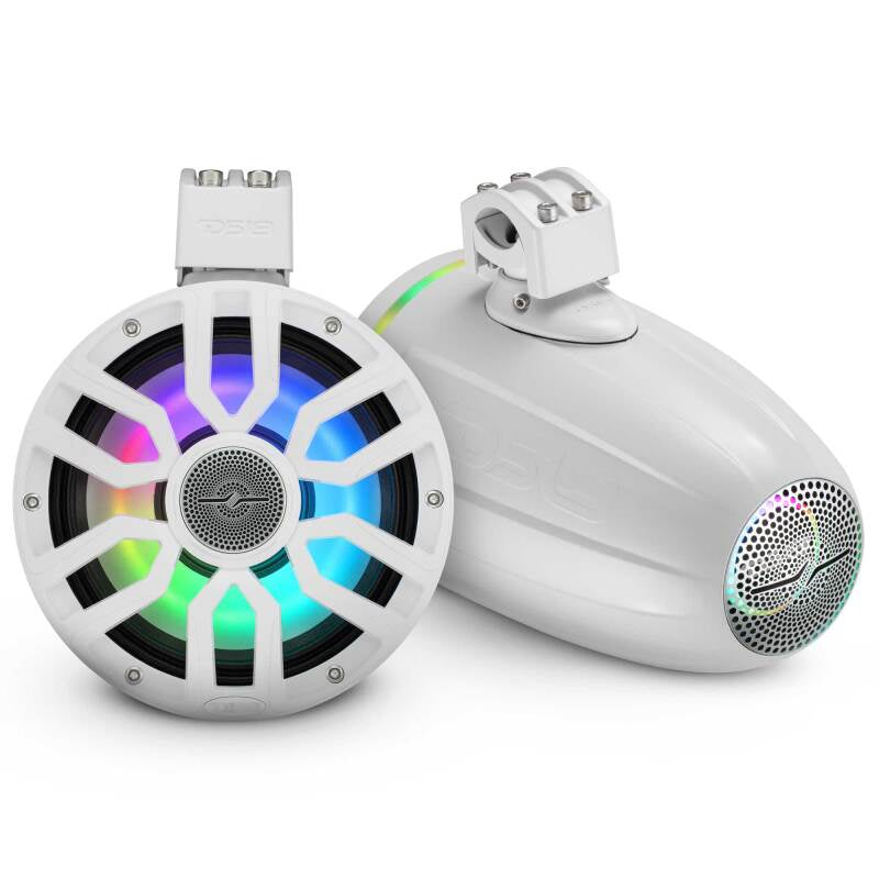 DS18 8in NXL-iQ Marine Tower Speaker with Digital LEDs Neodymium Magnet 1in Driver 350W 4Ohm White - NXL-IQ8TPNEO/WH - front view