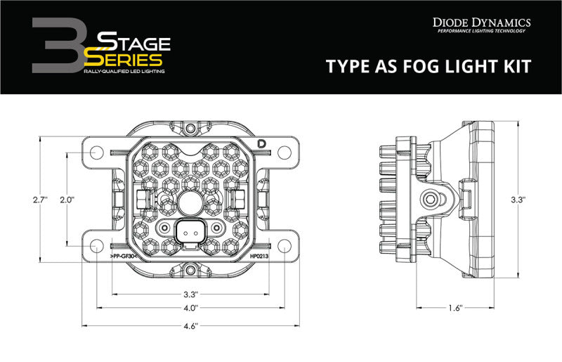 Diode Dynamics SS3 Sport Type AS Kit ABL - White SAE Fog - DD6988 for 2010-2018 Ford Transit Connect - detail view