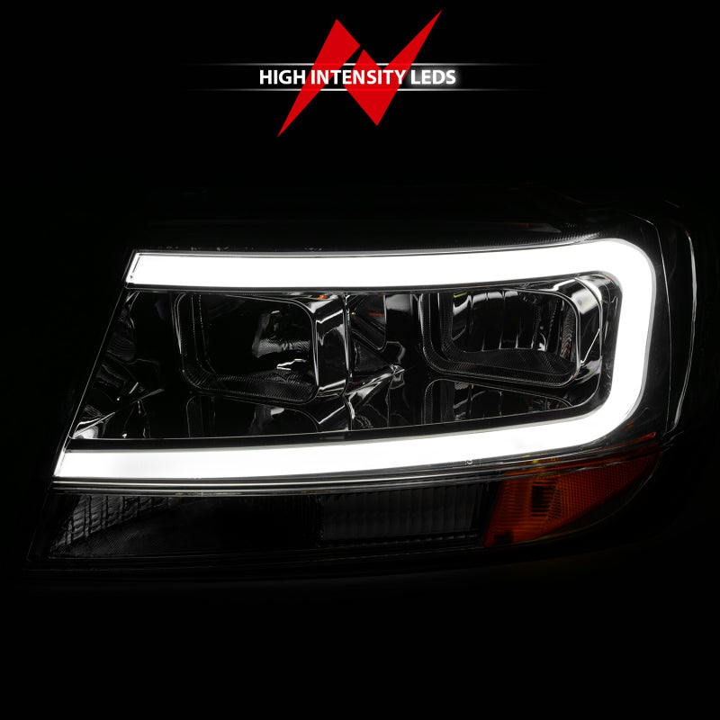 ANZO 1999-2004 Jeep Grand Cherokee Crystal Headlights w/ Light Bar Chrome Housing - 111538