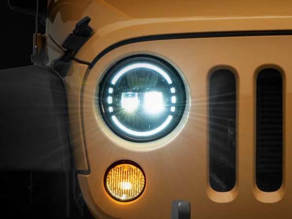 Raxiom 97-18 Jeep Wrangler TJ/JK Axial 7-Inch LED Headlights w/ DRL- Black Housing (Clear Lens) - J155570 for 1997-2018 Jeep 
