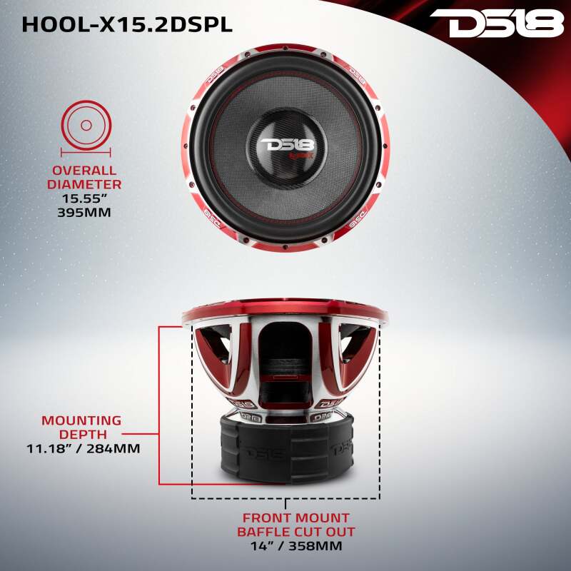 DS18 Hooligan Subwoofer 15in 4000 Watts RMS 2 ohm DVC - HOOL-X15.2DSPL - rear view