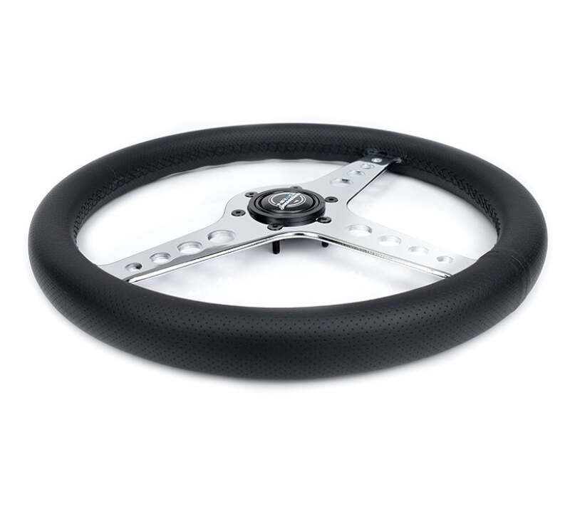 NRG Light Weight Gaming Steering Wheel - Driftz 350mm 3 Chrome Spokes Perforated Leather - ST-034CH-PR - close-up view 2 3