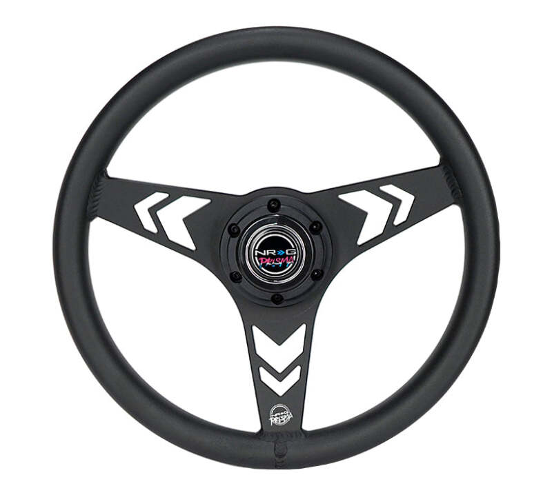 NRG Aluminum Steering Wheel 330mm - Arow Cutout - Ergonomic Grip - Anadized Black - RST-070-BK - front view