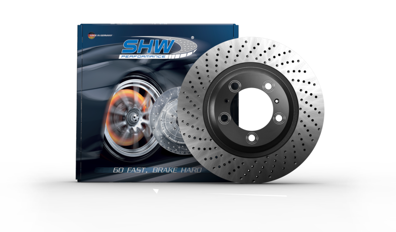 SHW 20-21 Porsche Carrera 3.0L Right Front Cross-Drilled Monobloc Brake Rotor (992615302) - PFR39984 for 2020-2021 Porsche 91