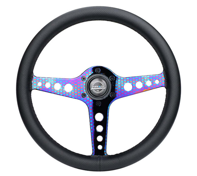 NRG Light Weight Gaming Steering Wheel - Driftz 350mm 3 NeoChrome Spokes Perforated Leather - ST-034MC-PR - front view