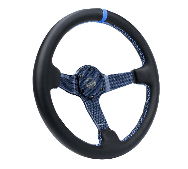NRG Reinforced Steering Wheel (350mm) Blue Carbon Fiber Center - Blue Stitching & Center Mark - RST-036CF-BL - close-up view 2
