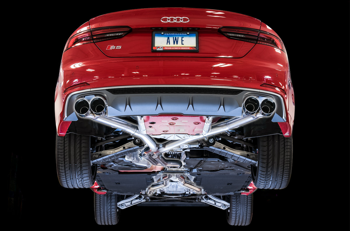 AWE Tuning Audi B9 S5 Coupe 3.0T Track Edition Exhaust - Chrome Silver Tips (102mm) - 3010-42064
