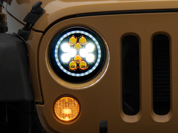 Raxiom 07-18 Jeep Wrangler JK Axial Spider LED Headlights w/Angel Eye Halo- Blk Housing (Clear Lens) - J152602 for 2007-2018 