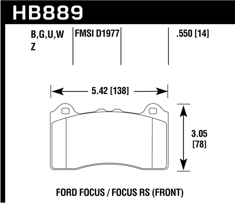Hawk 16-18 Ford Focus RS PC Front Brake Pads - HB889Z.550