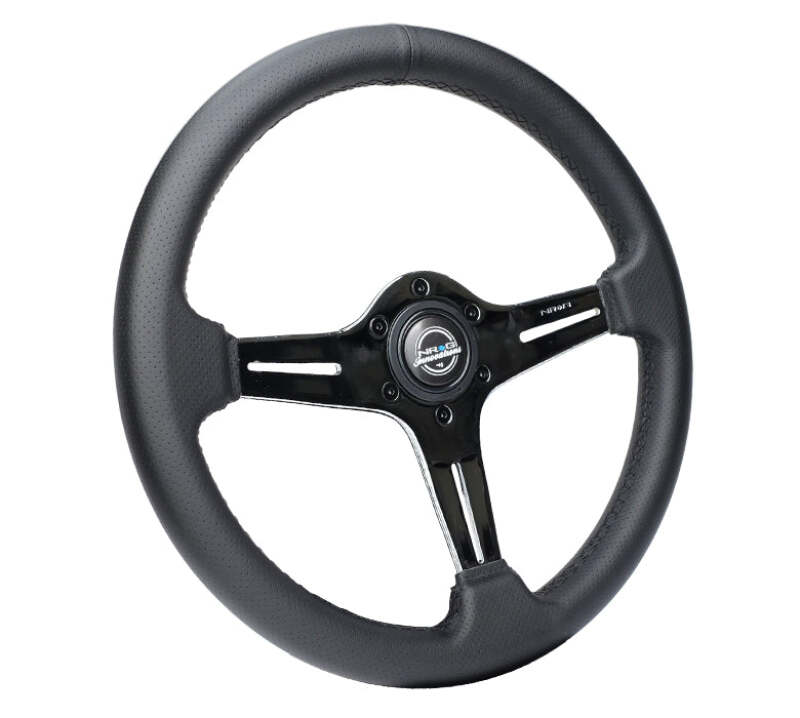 NRG Light Weight Gaming Steering Wheel - 350mm 3 Chrome Silver Spokes Perforated Leather - ST-018CH-PR - close-up view 2
