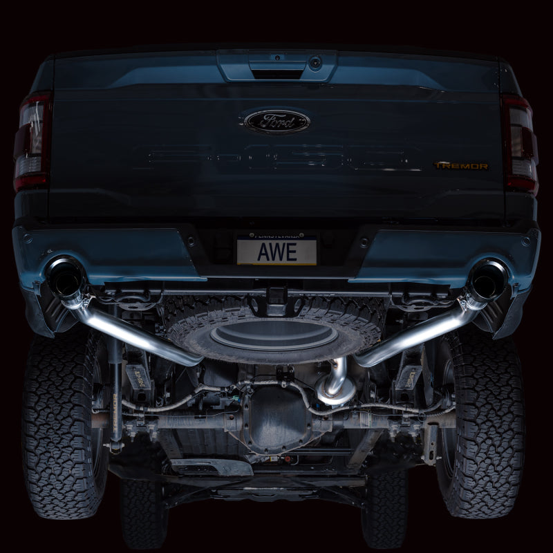 AWE Tuning 2021+ Ford F-150 Tremor (w/ Bumper Cutouts) 0FG Resonated Catback - Diamond Black Tips - 3015-33402