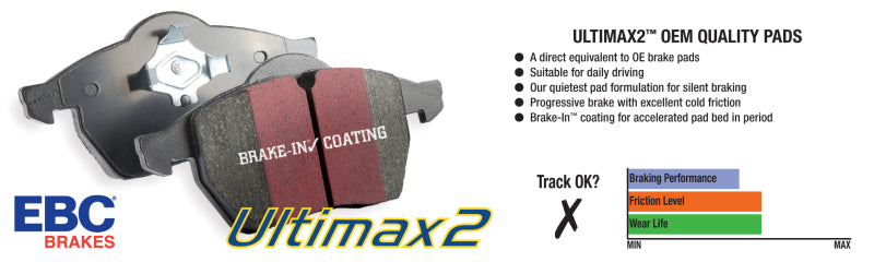 EBC 91-95 Buick Skylark 2.3 Ultimax2 Front Brake Pads - UD506 for 1991-1995 Buick Skylark - side view
