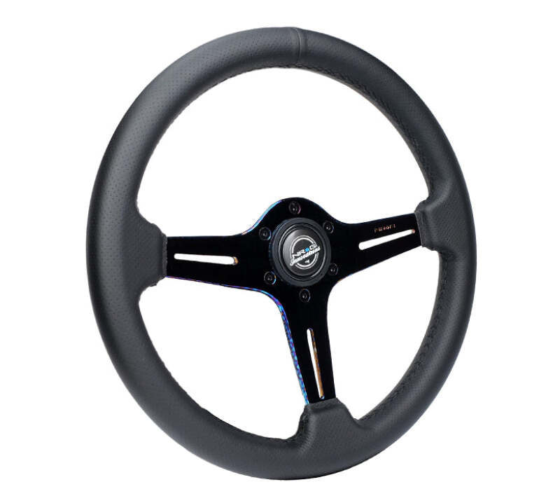 NRG Light Weight Gaming Steering Wheel - 350mm 3 NeoChrome Silver Spokes Perforated Leather - ST-018MC-PR - close-up view 2 3