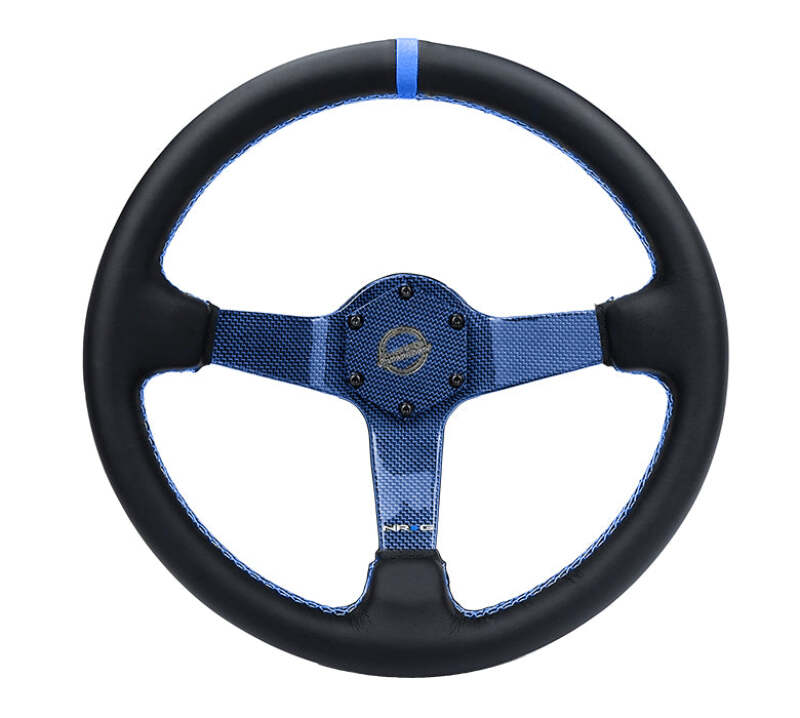 NRG Reinforced Steering Wheel (350mm) Blue Carbon Fiber Center - Blue Stitching & Center Mark - RST-036CF-BL - front view