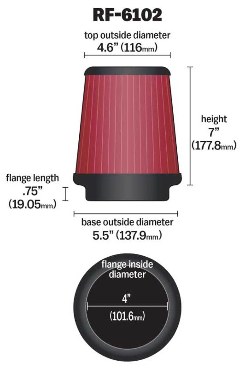 K&amp;N Filter Universal Air Filter 3-15/16in FLG / 5-15/32in OD / 7in H - RF-6102