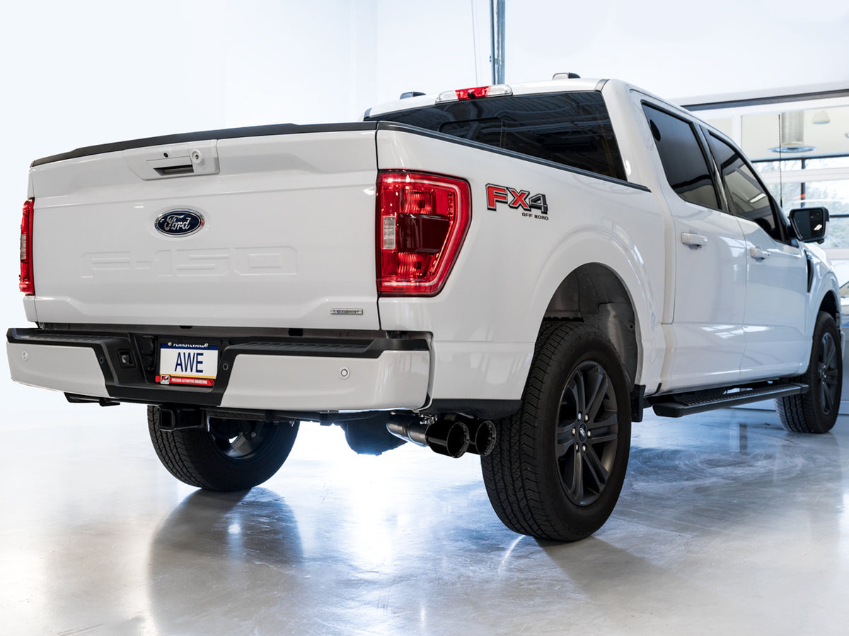 AWE 0FG 21+ Ford F150 Dual Side Exit Cat-Back Exhaust - 4.5in Diamond Black Tips - 3015-23059