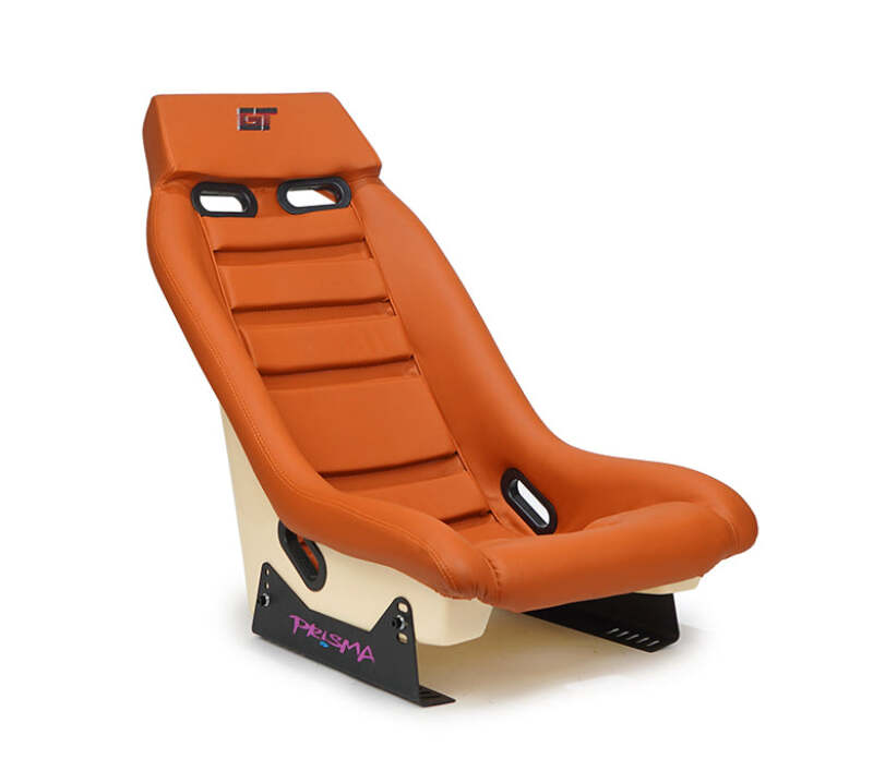 NRG GT Retro Bucket Seat - Brown PVC Leather Brown Stitching Off-White Fiberglass Back - PRI-100BR-STARDUST - close-up view 2