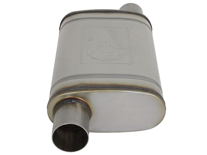 aFe MACH Force-Xp 409 SS Muffler 2.5in Offset Inlet/2.5in Offset Outlet 14in L x 9in W x 4in H Body - 49M00028