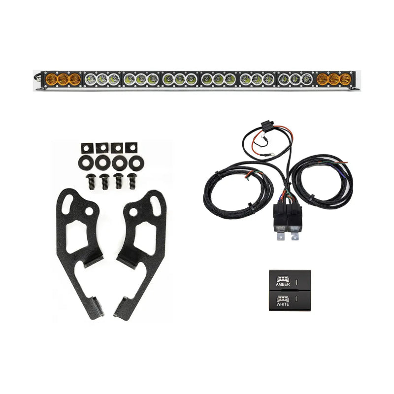 Cali Raised Sherpa Roof Rack Dual Funct. Light Bar & Mount Brckt Kit w/ Wire Harness & Square Switch - CR4285 - front view