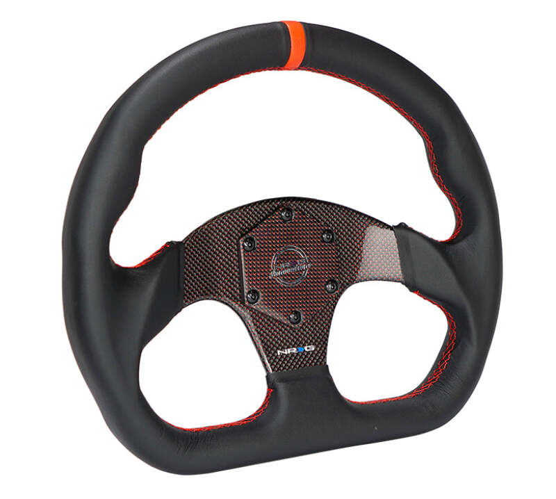 NRG Carbon Fiber Flat Bottom Steering Wheel (320mm) Red CF Center w/Red Stitch/Center Mark - RST-024CF/RD - front view