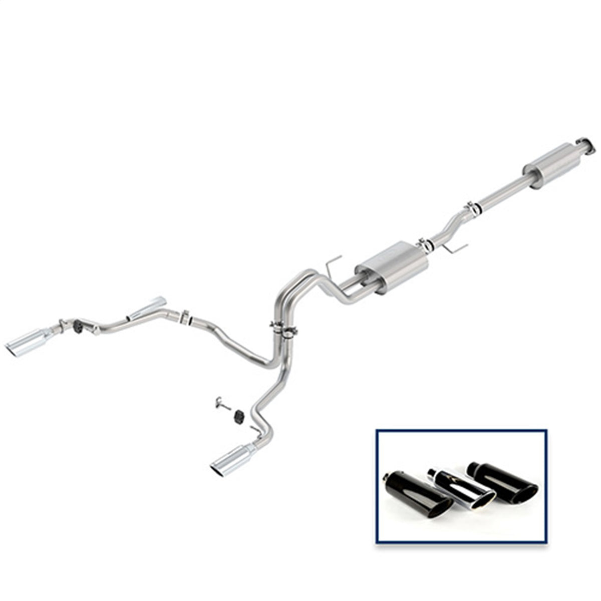 Ford Performance 2015-2020 F-150 2.7L, 3.5L & 5.0L Sport Exhaust System-Rear Exit, Chrome Tips — alternate view (FRPM-5200-F1550DSCA)