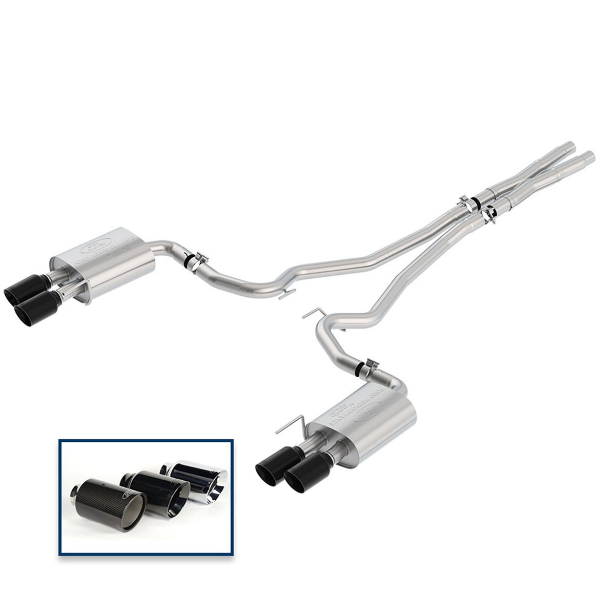 Ford Performance 2018-2023 Mustang GT 5.0L Cat-Back Extreme Exhaust System With Black Chrome Tips — alternate view (FRPM-5200-M8EBA)
