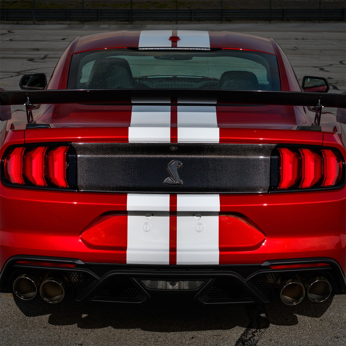 Ford Performance 2020-2022 GT500 Carbon Fiber Rear Deck Lid Trim Panel — detail (FRPM-16600-MCF)