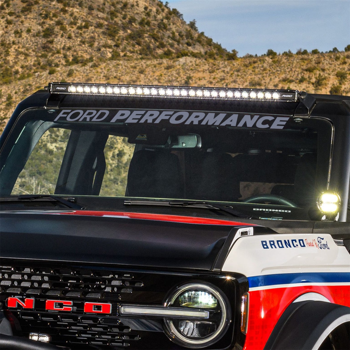 Ford Performance 2021-2025 Ford Performance Bronco Windshield Banner-Silver — alternate view (FRPM-1820-BRS)