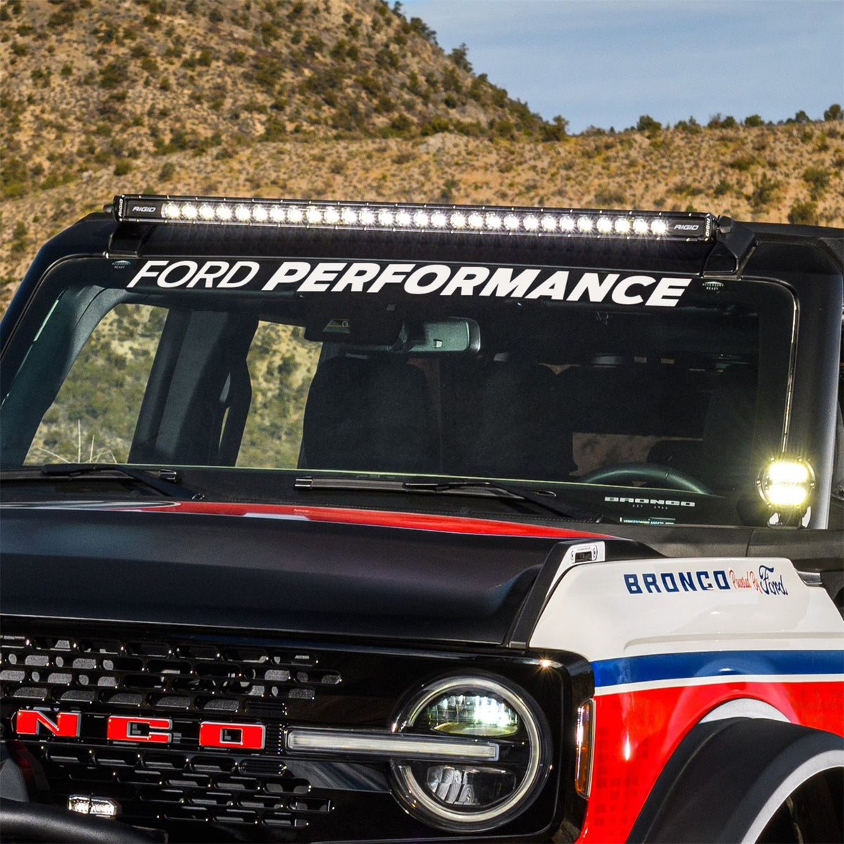 Ford Performance 2021-2025 Ford Performance Bronco Windshield Banner-White — alternate view (FRPM-1820-BRW)