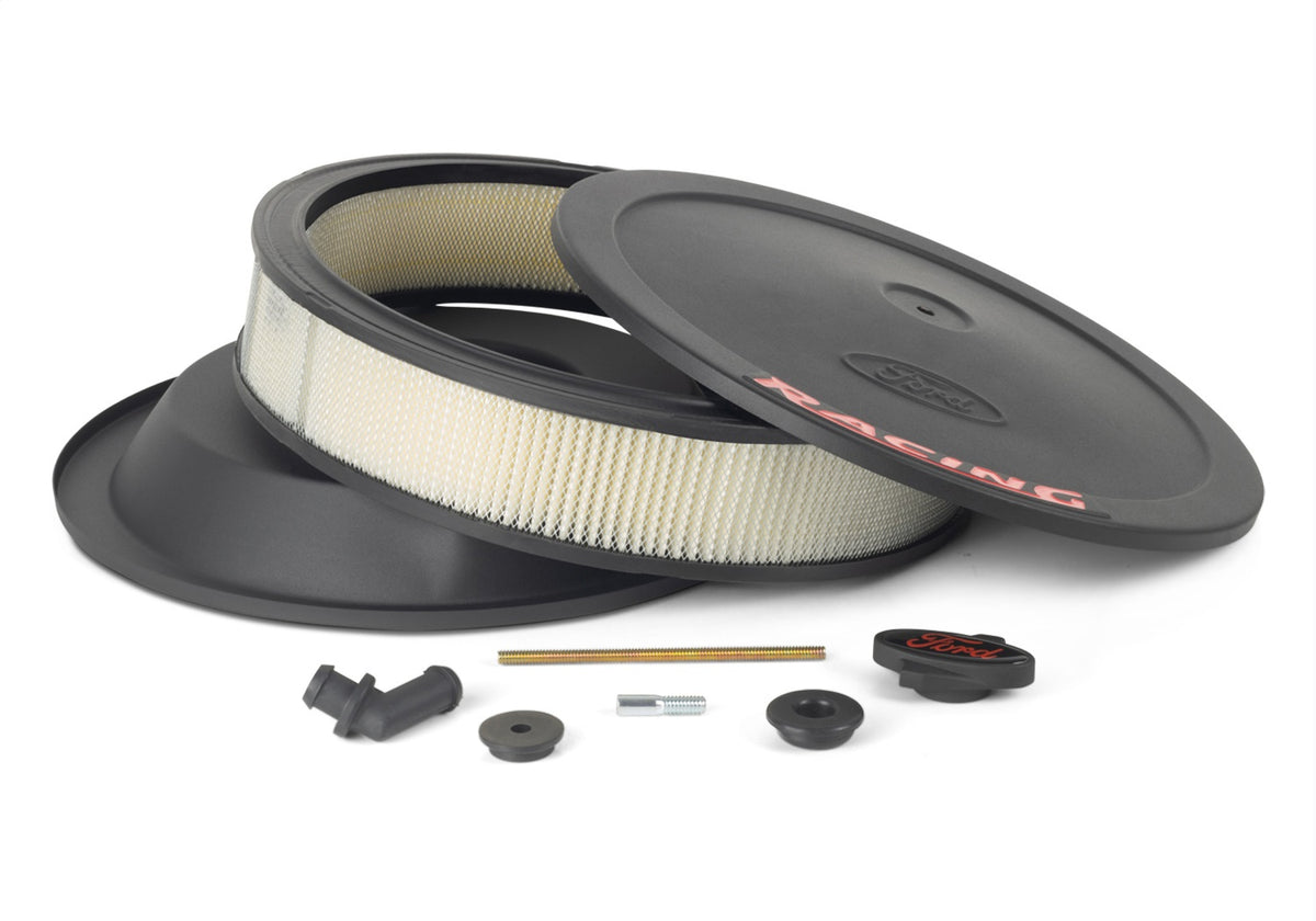 Ford Performance Air Cleaner Kit: Black Crinkle Finish, Red Ford Racing Emblem — detail (FRP302-352)