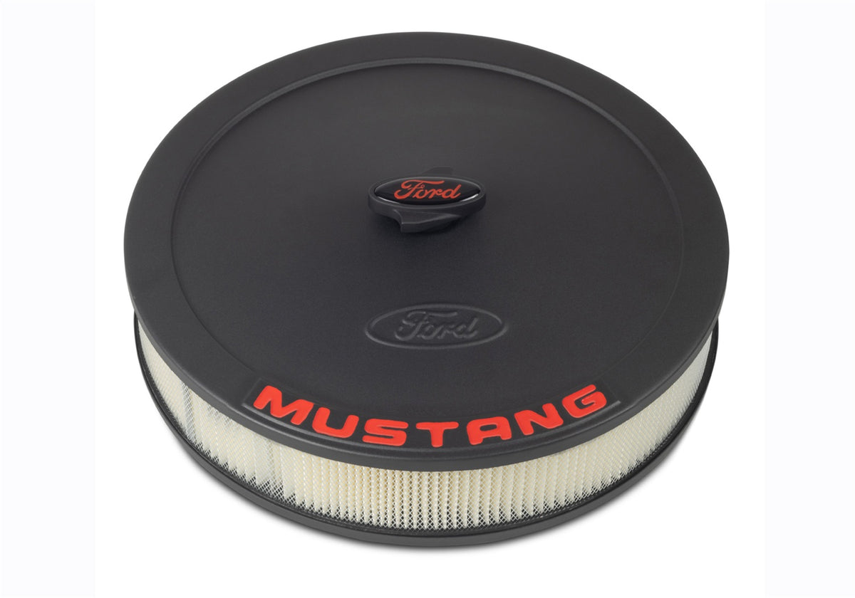 Ford Performance Air Cleaner Kit: Black Crinkle Finish, Red Mustang Emblem — alternate view (FRP302-362)