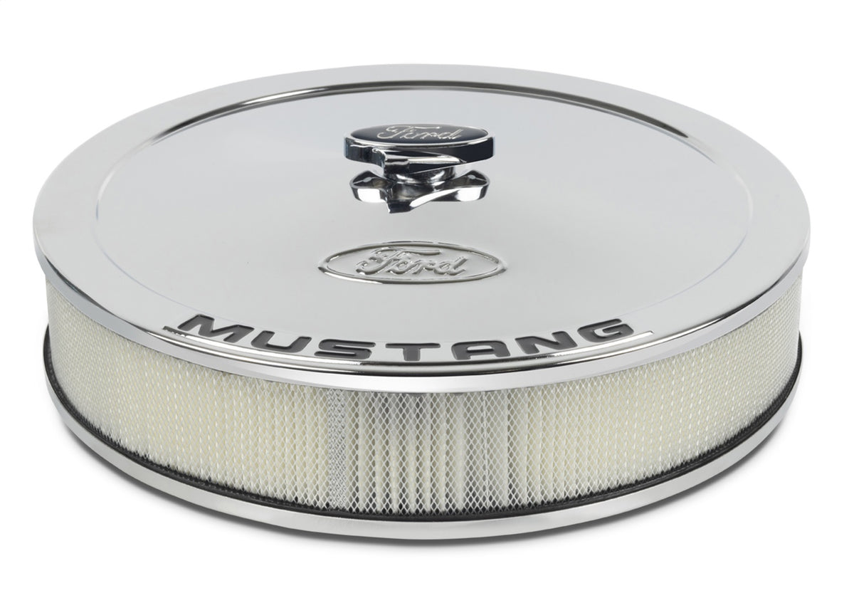 Ford Performance Air Cleaner Kit: Chrome, Ford Mustang Emblem — alternate view (FRP302-361)
