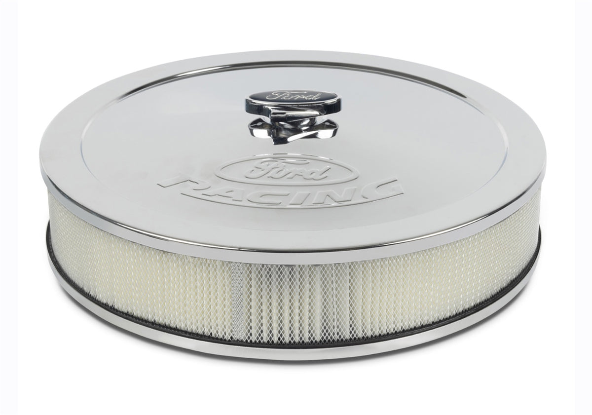 Ford Performance Air Cleaner Kit: Chrome, Ford Racing Emblem — alternate view (FRP302-350)