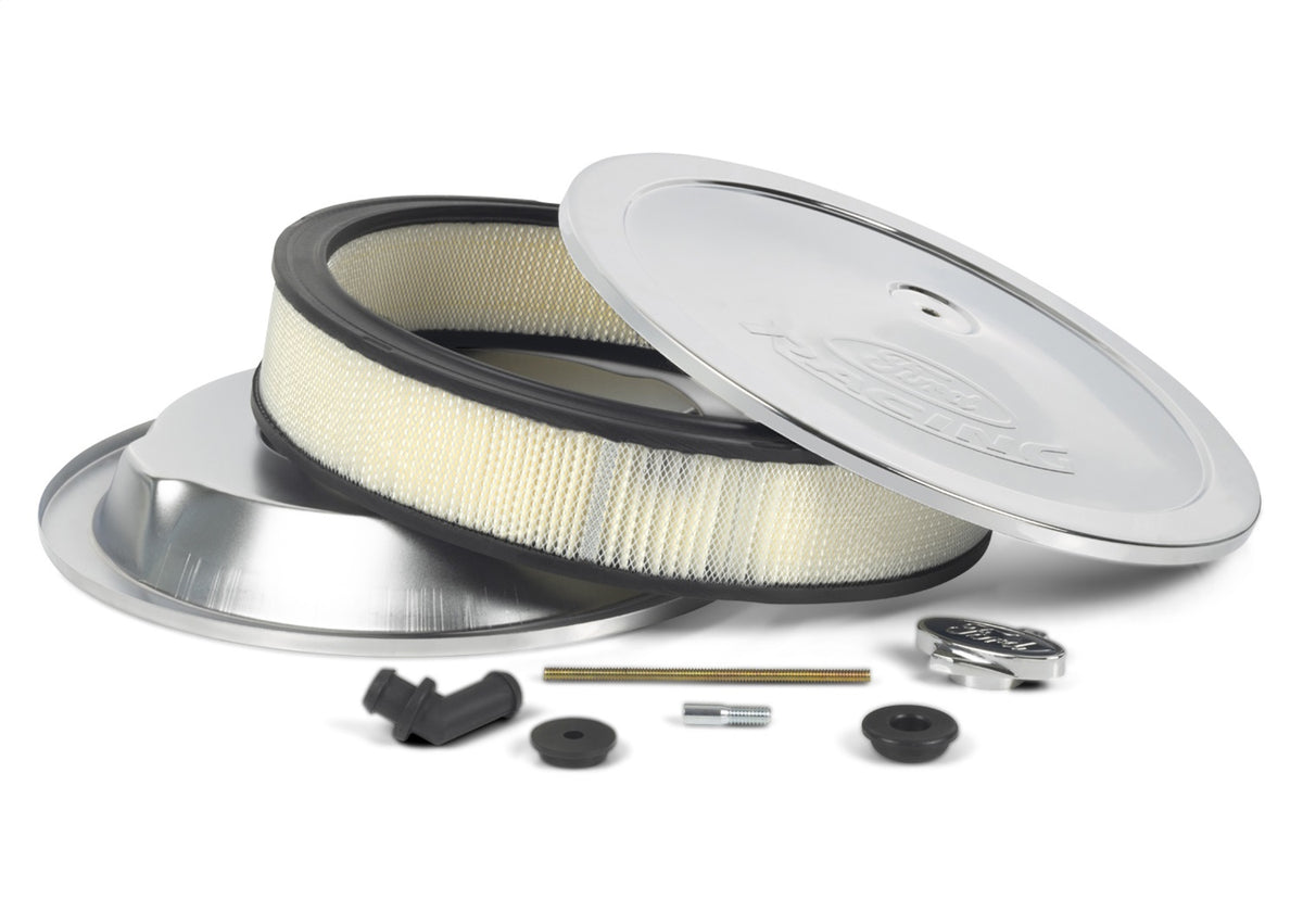Ford Performance Air Cleaner Kit: Chrome, Ford Racing Emblem — detail (FRP302-350)