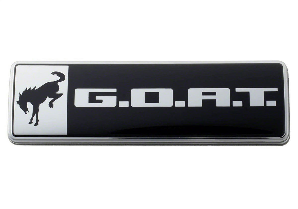 Ford Performance Bronco/Bronco Sport G.O.A.T. Badge-Black/Chrome — detail (FRPM-1447-GOAT)