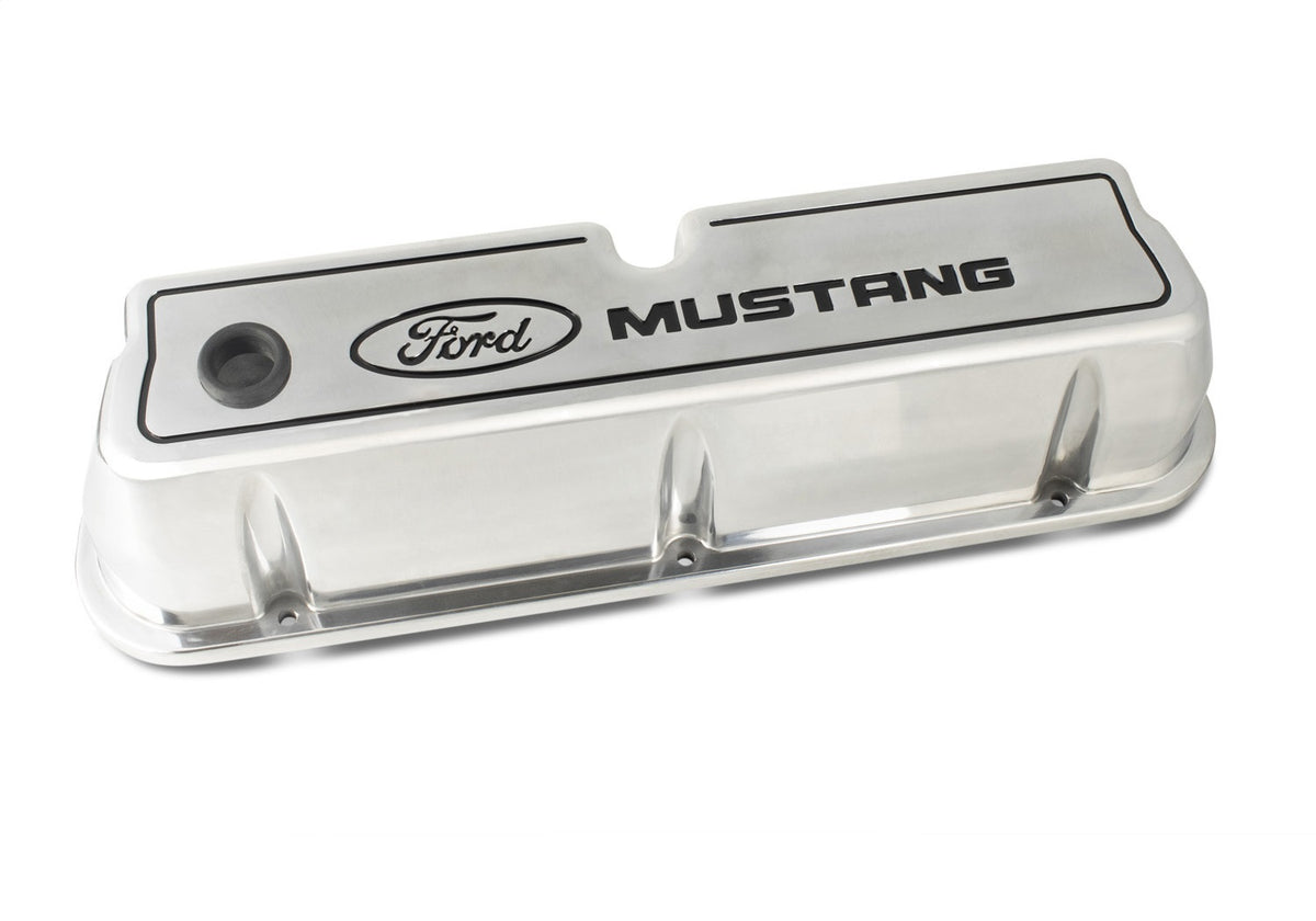 Ford Performance Ford Mustang Die-Cast Valve Covers Polished With Black Logo — alternate view (FRP302-030)