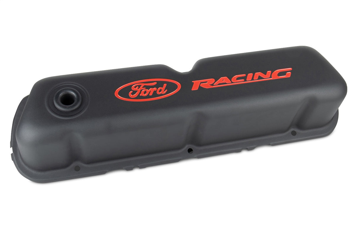 Ford Performance Ford Racing Logo Stamped Steel Valve Covers Black Crinkle Finish — alternate view (FRP302-072)