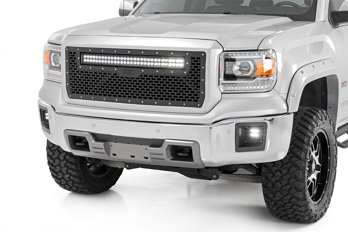 Mesh Grille | 30&quot; Dual Row LED | Black | White DRL | GMC Sierra 1500 (14-15)