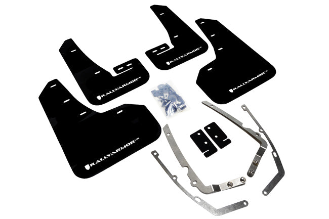 Rally Armor 15-21 VW Golf/GTI/TSI Black UR Mud Flap w/ White Logo - MF37-UR-BLK/WH for 2015-2021 Volkswagen Golf - front view