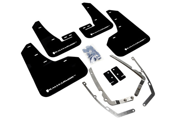 Rally Armor 15-21 VW Golf/GTI/TSI Black UR Mud Flap w/ White Logo - MF37-UR-BLK/WH for 2015-2021 Volkswagen Golf - front view