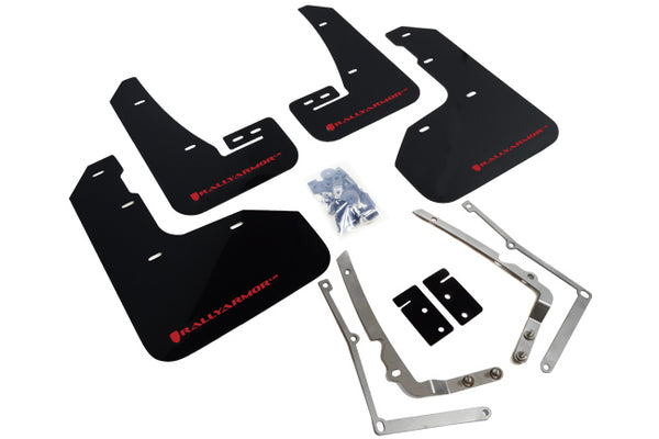 Rally Armor 15-17.5 MKVII VW Golf R Black UR Mud Flap w/Red Logo - MF40-UR-BLK/RD for 2015-2019 Volkswagen Golf R - front vie