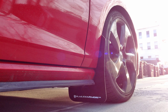 Rally Armor 15-21 VW Golf/GTI/TSI Black UR Mud Flap w/ White Logo - MF37-UR-BLK/WH