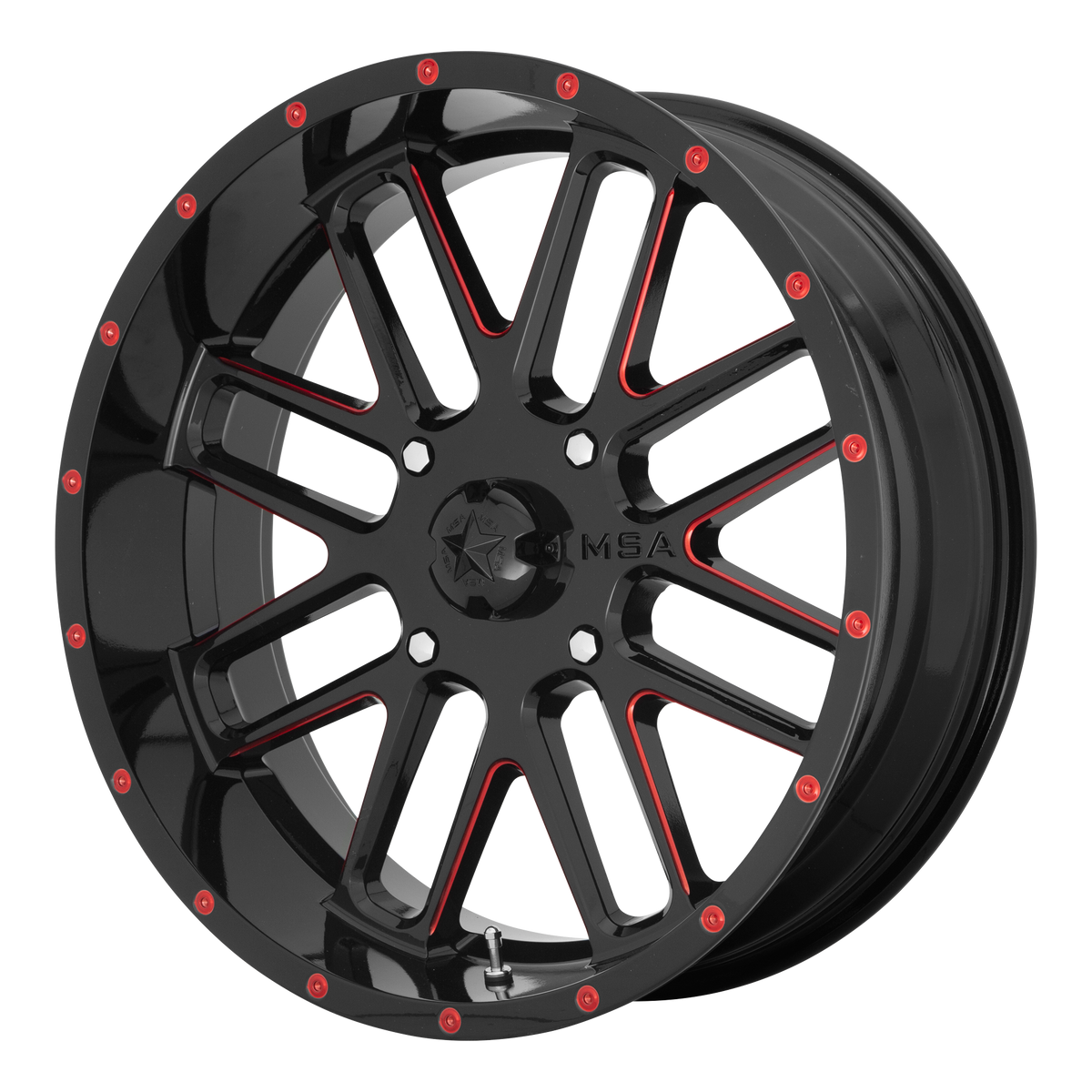 MSA Offroad Wheels M35 Bandit Utv 22X7 4X137 +0MM Gloss Black Milled W/ Red Tint