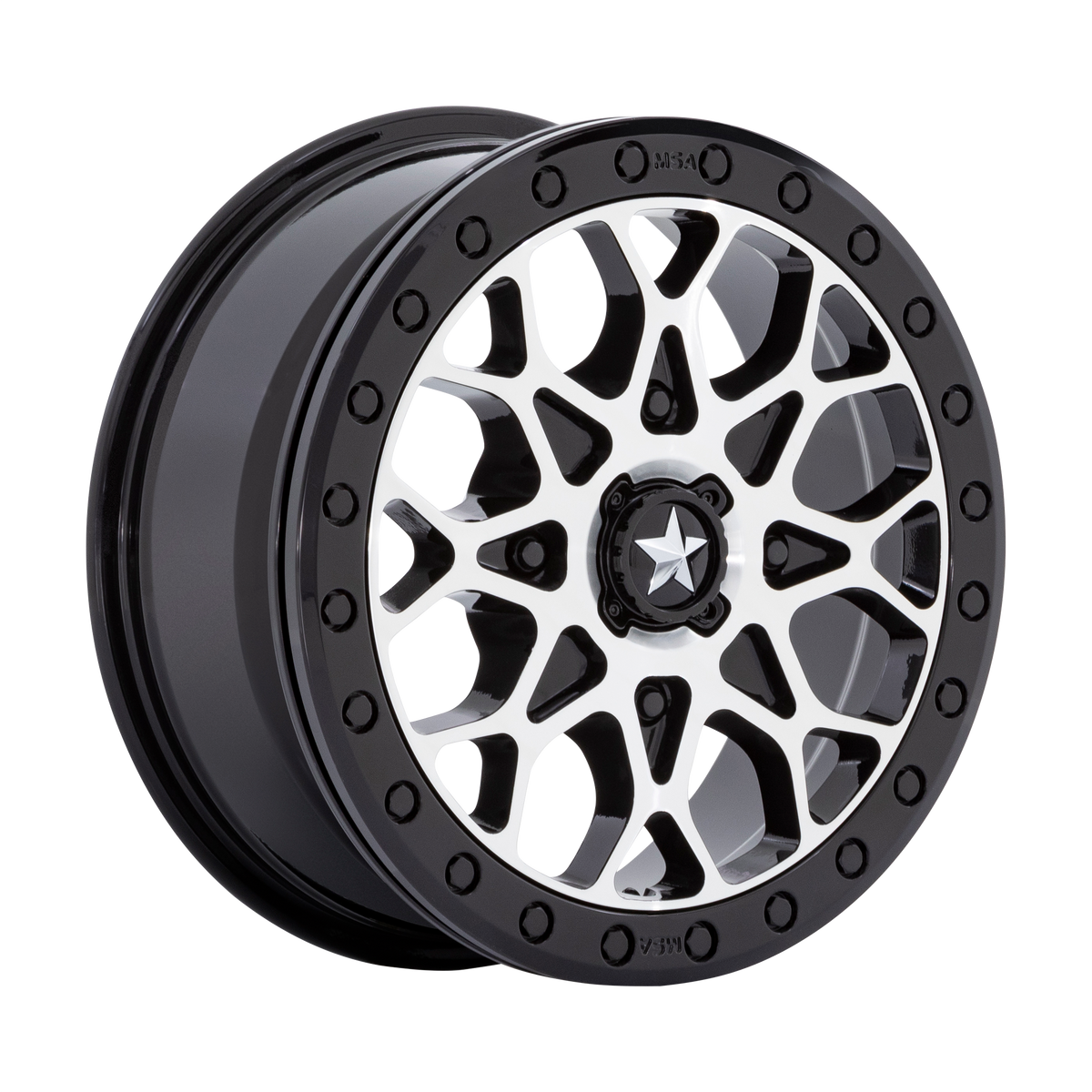 MSA Offroad Wheels M48 Portal Utv Beadlock 15X6 4X110 +38MM Gloss Black Machined W Gb Ring
