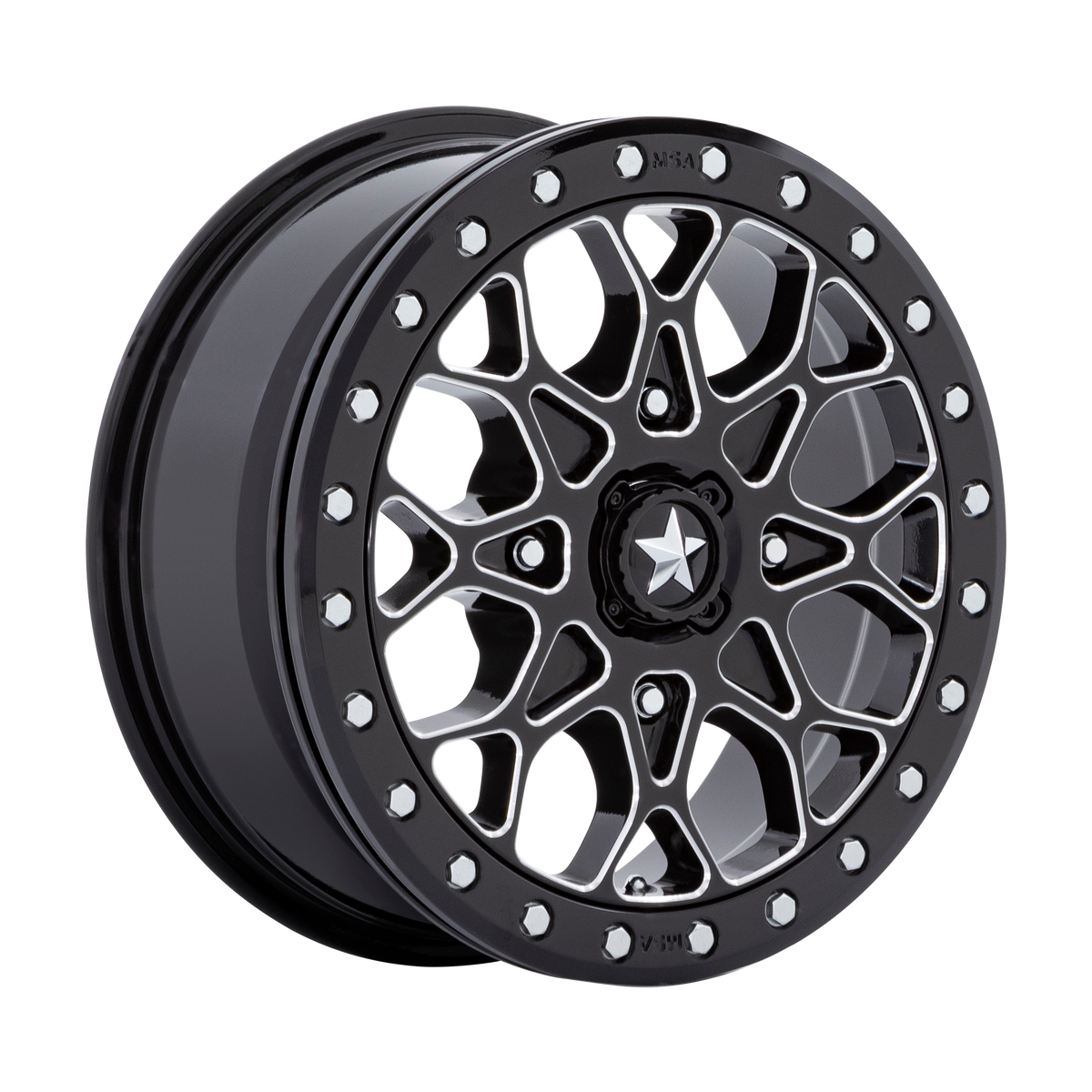 MSA Offroad Wheels M48 Portal Utv Beadlock 15X6 4X110 +38MM Gloss Black Milled W/ Gb Ring