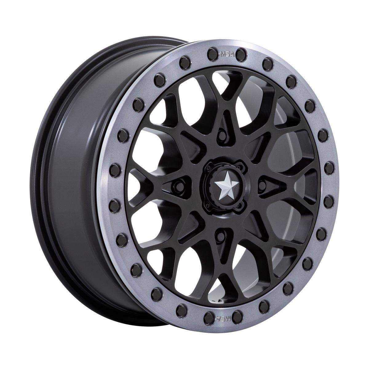 MSA Offroad Wheels M48 Portal Utv Beadlock 15X6 4X110 +38MM Satin Black W/ Gray Tint Ring